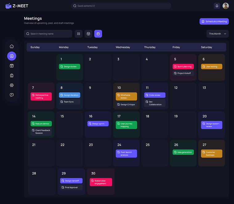 Meeting calendar — Z-Meet screen